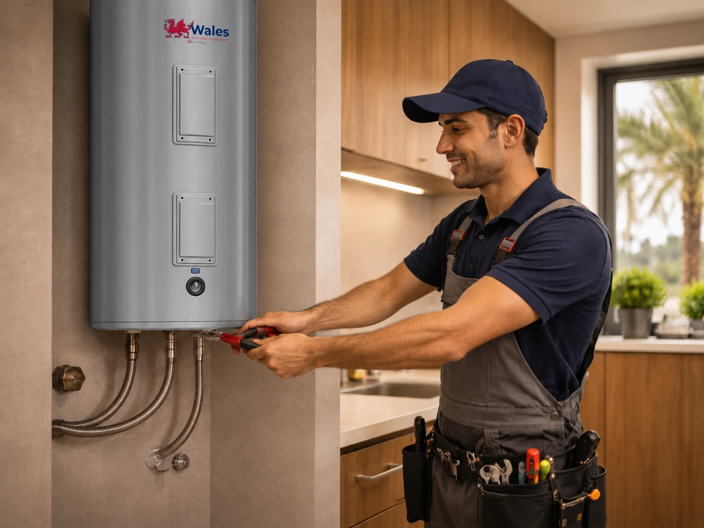 Electric water heater installation technician